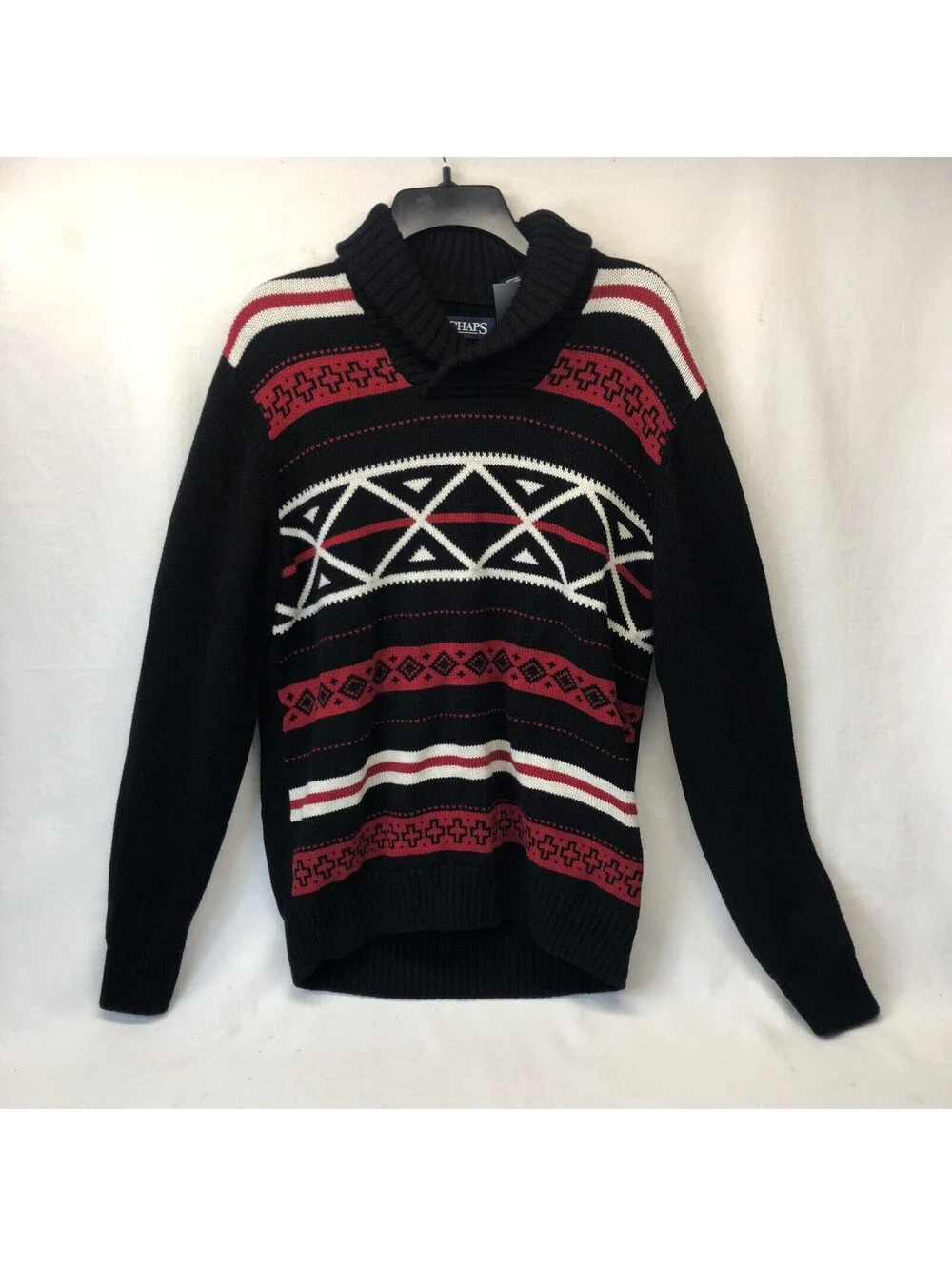 Chaps Black White Sweater Lead Table Men’s Med. Cowl Neck Warm Thick New W/ Tags